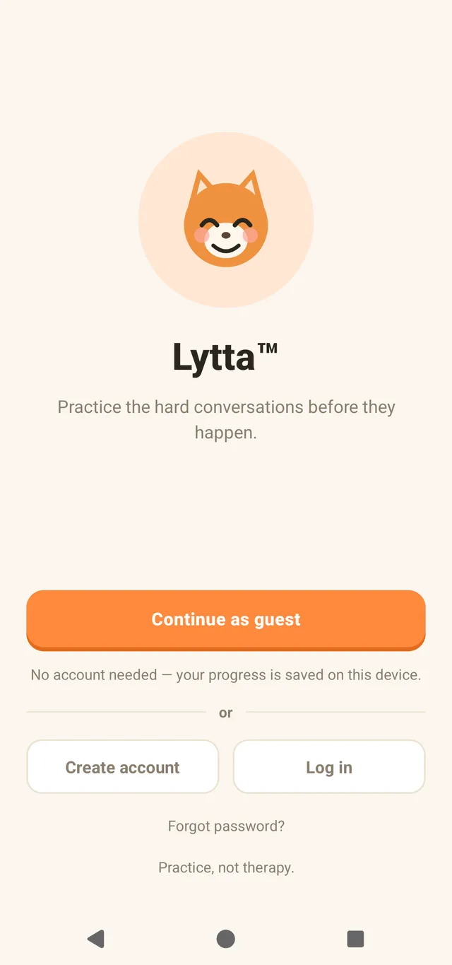 Welcome screen with Continue as guest